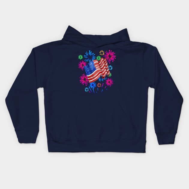 American Flag Fireworks Fourth of July Kids Hoodie by letnothingstopyou